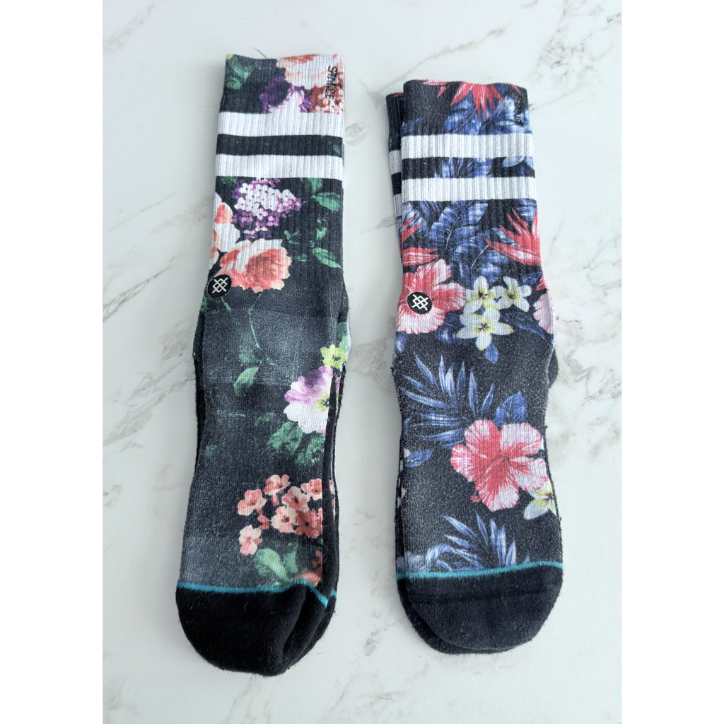 Stance Floral Crew Socks 2-Pair Lot Sizes Large & Medium Black