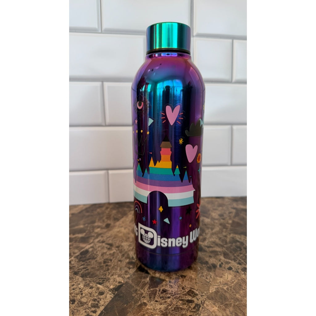 Disney Parks 2023 Pride Doodles Castle Metallic Blue Tumbler 24oz READ