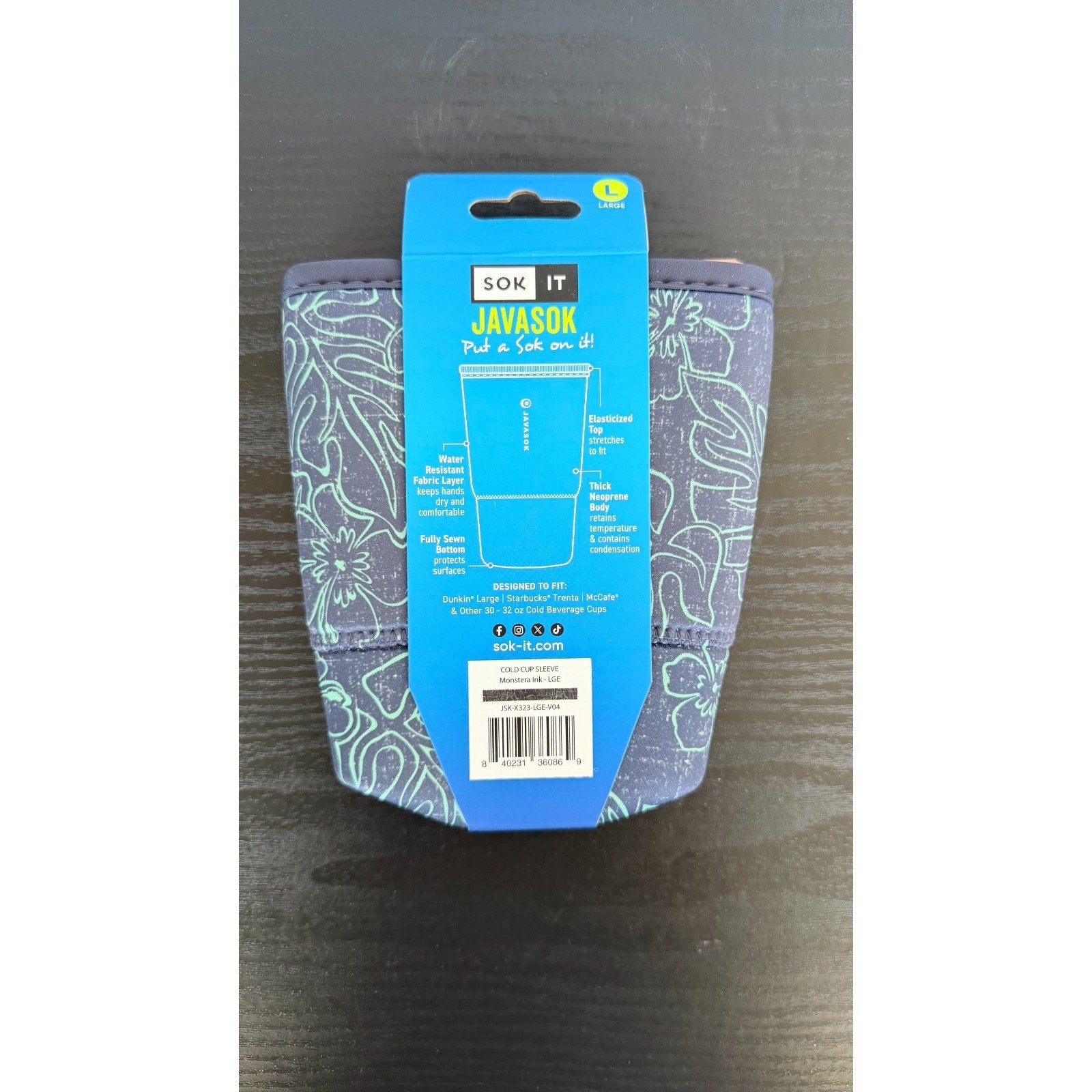 JavaSok "Monstera" Iced Coffee Sleeve - Large 30-32oz NWT