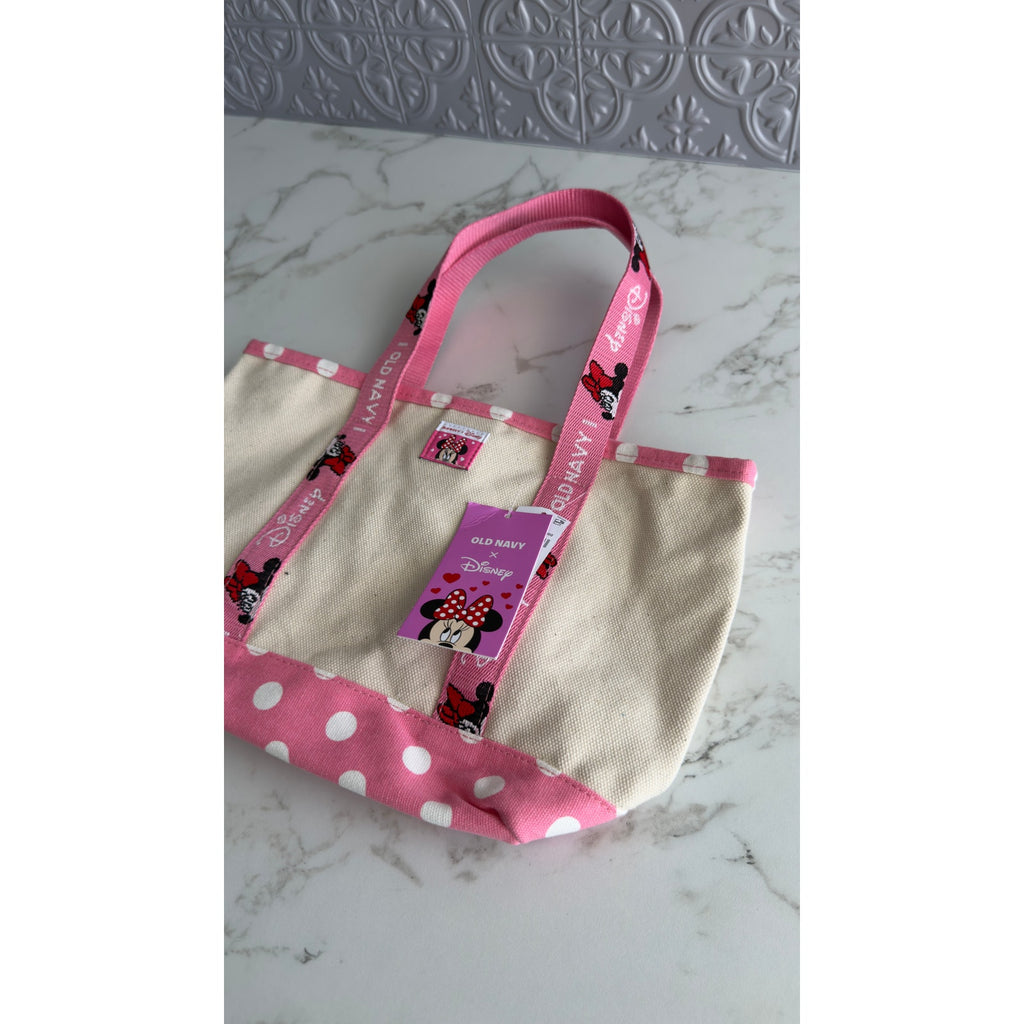 Old Navy x Disney Minnie Mouse Canvas Small Tote Bag Pink Polka Dot NWT