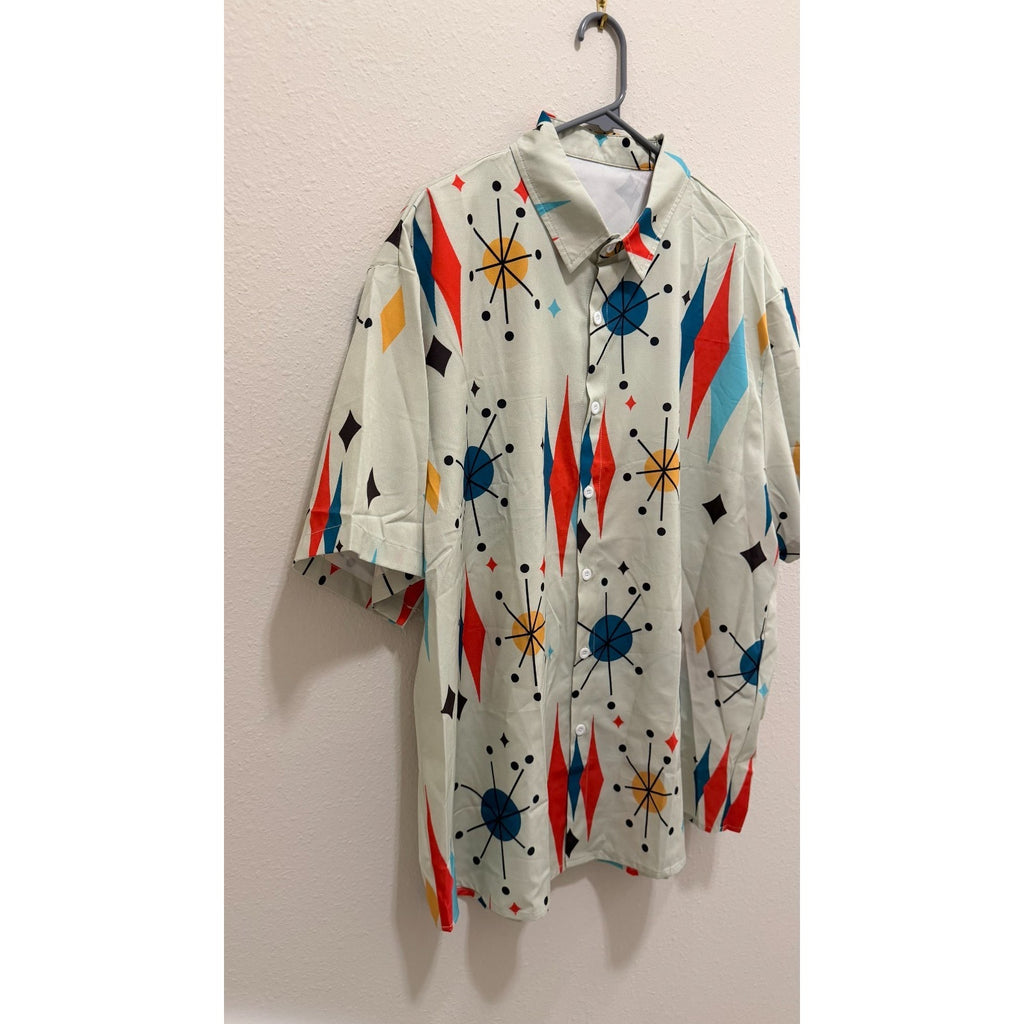 Men’s Modern Geometric Short Sleeve Button Up - Unique Digital Print - Preowned
