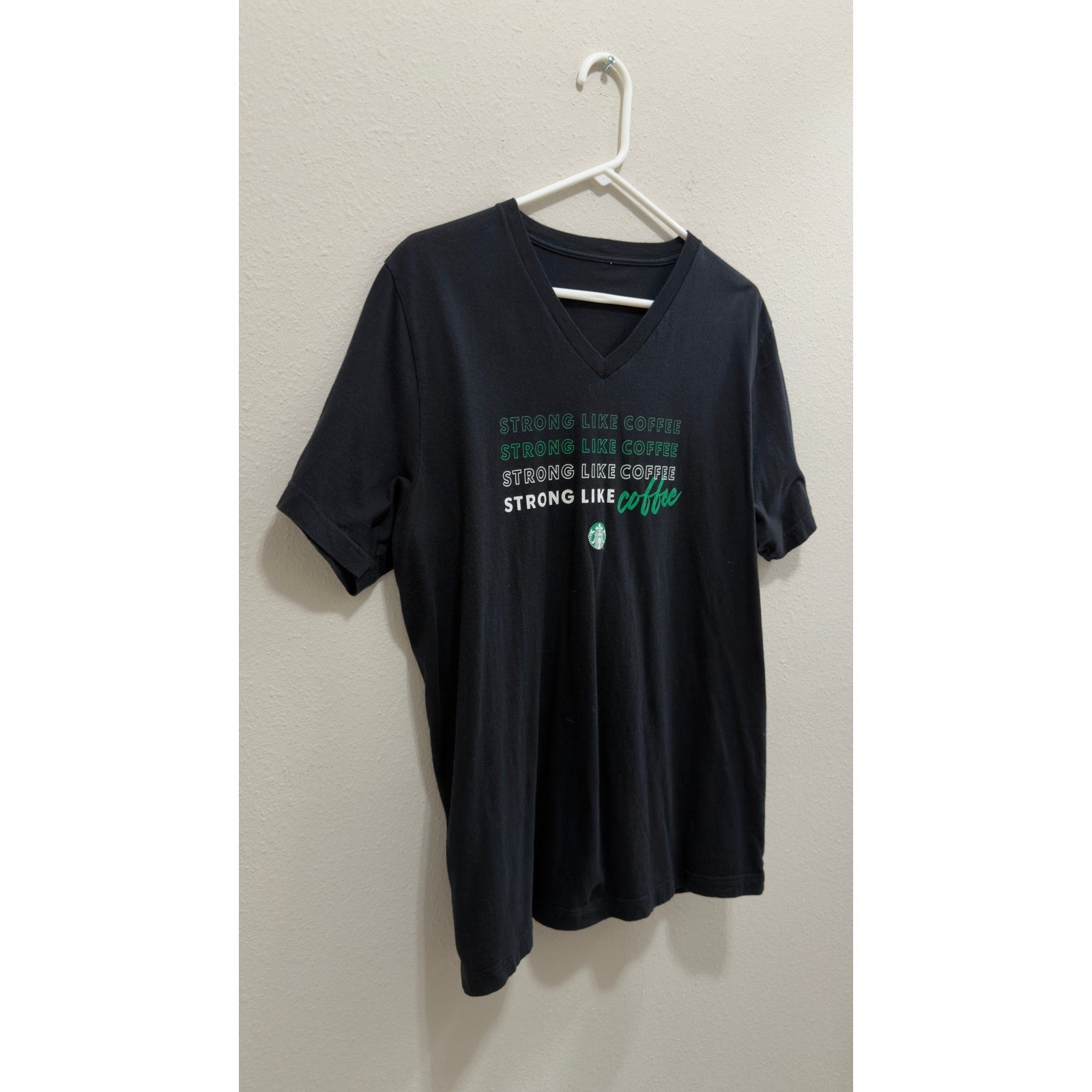 Starbucks Employee Strong Like Coffee Graphic V-Neck T-Shirt Black Size Large