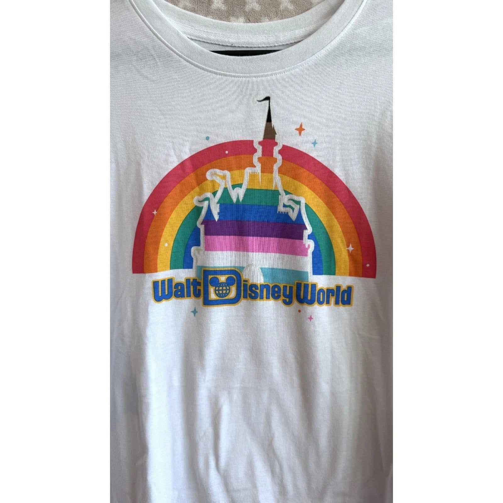 Disney Parks Rainbow Castle T-Shirt Women's Large WDW Mickey Pride Tee NWT