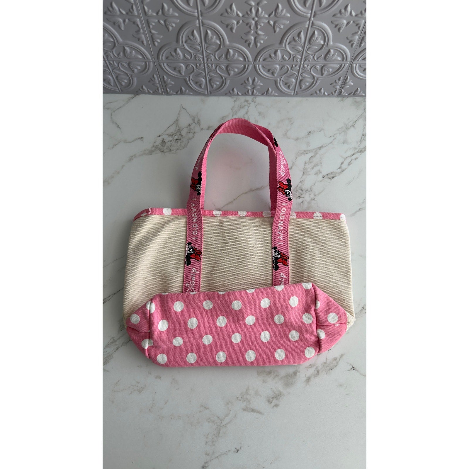 Old Navy x Disney Minnie Mouse Canvas Small Tote Bag Pink Polka Dot NWOT