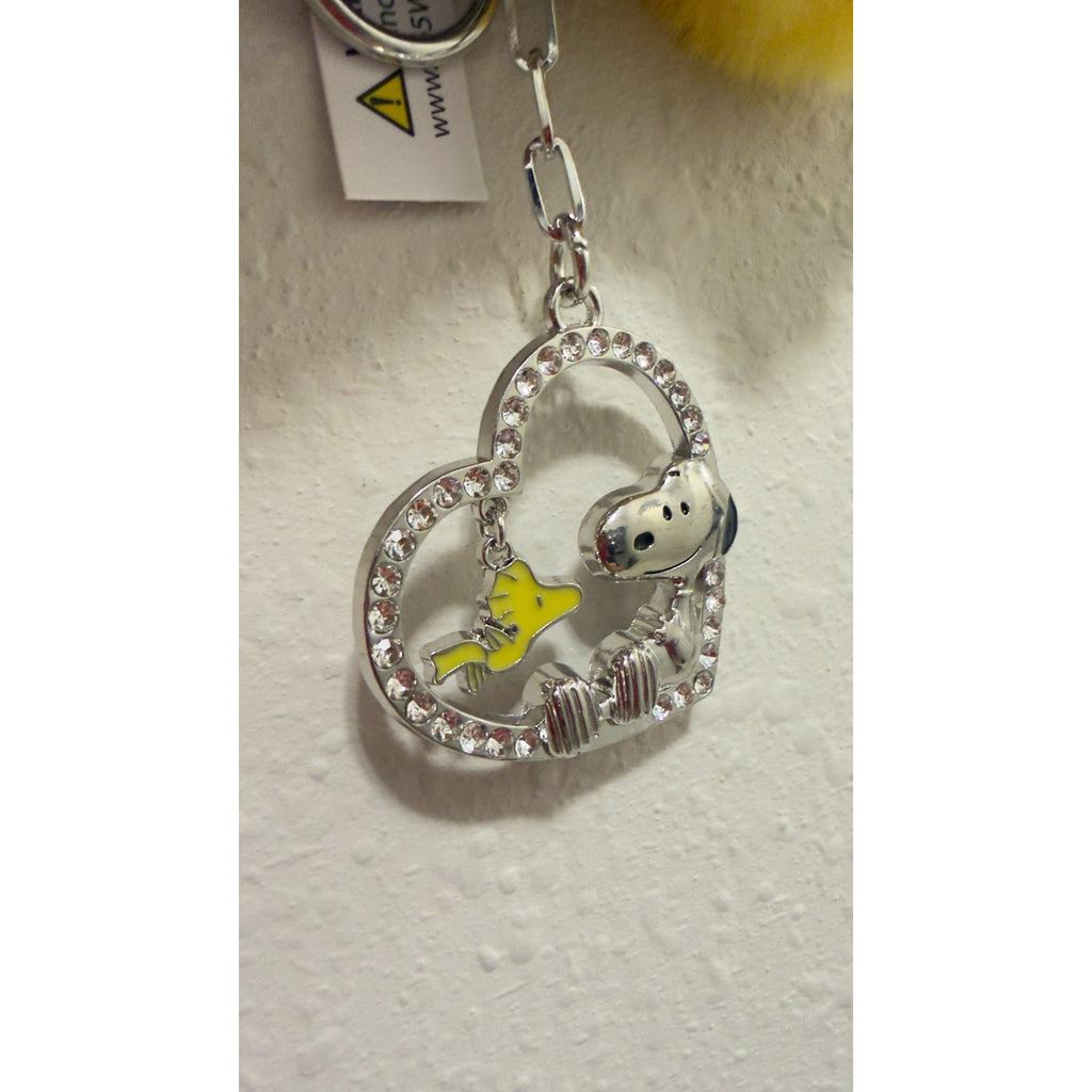 NWT Peanuts Snoopy & Woodstock Yellow Pom Pom Heart Bag Tag Keychain