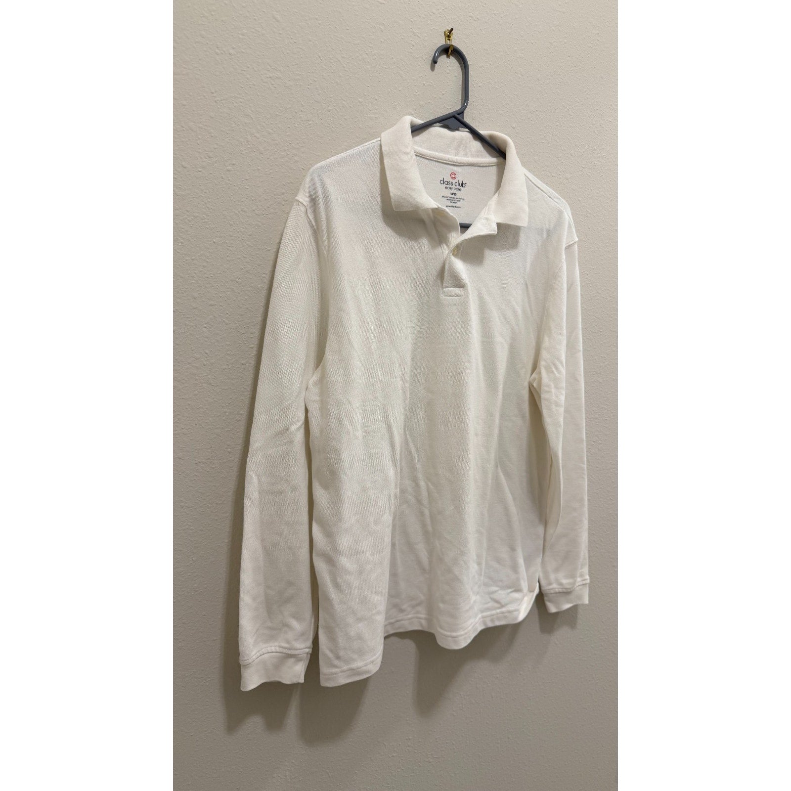 Class Club Boys White Long Sleeve Easy Care Polo Shirt Size 18/20