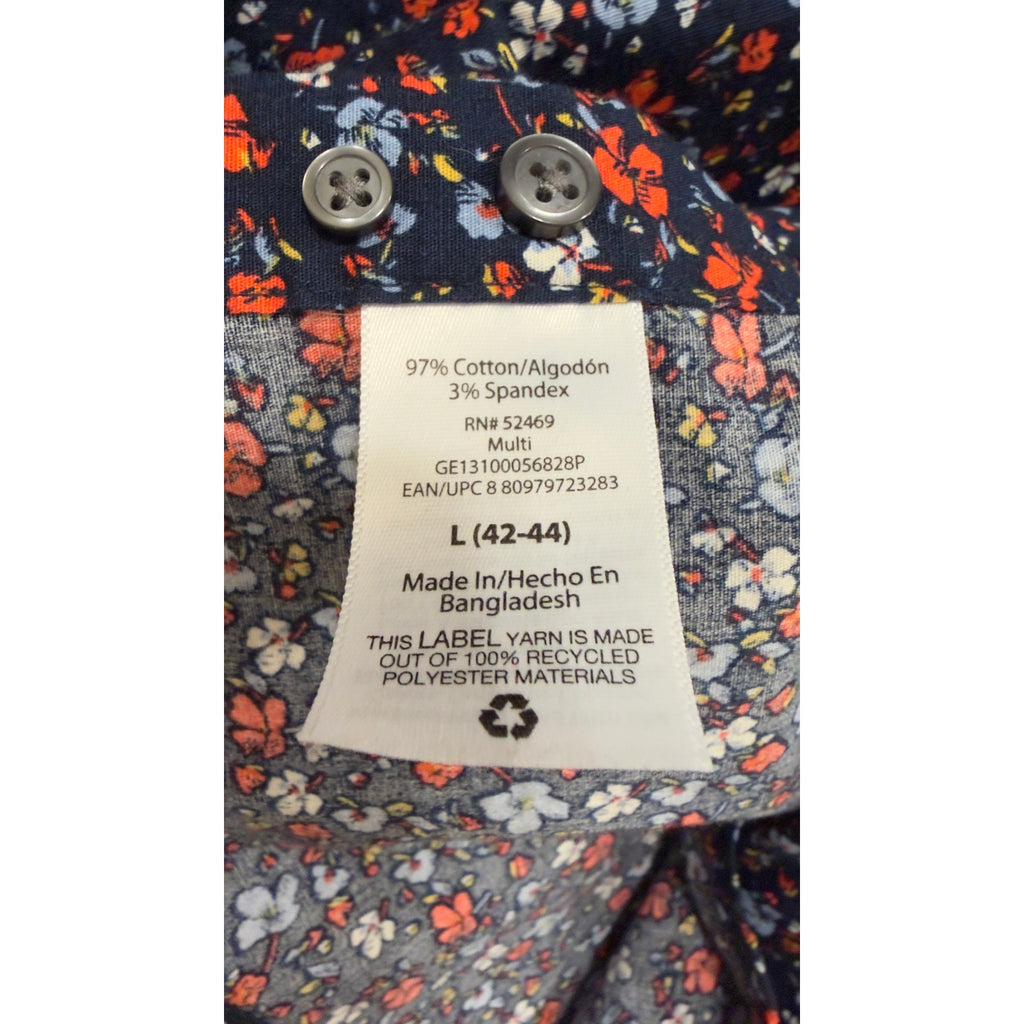 George Men's Classic Fit Poplin Short Sleeve Floral Button-Down Shirt Large