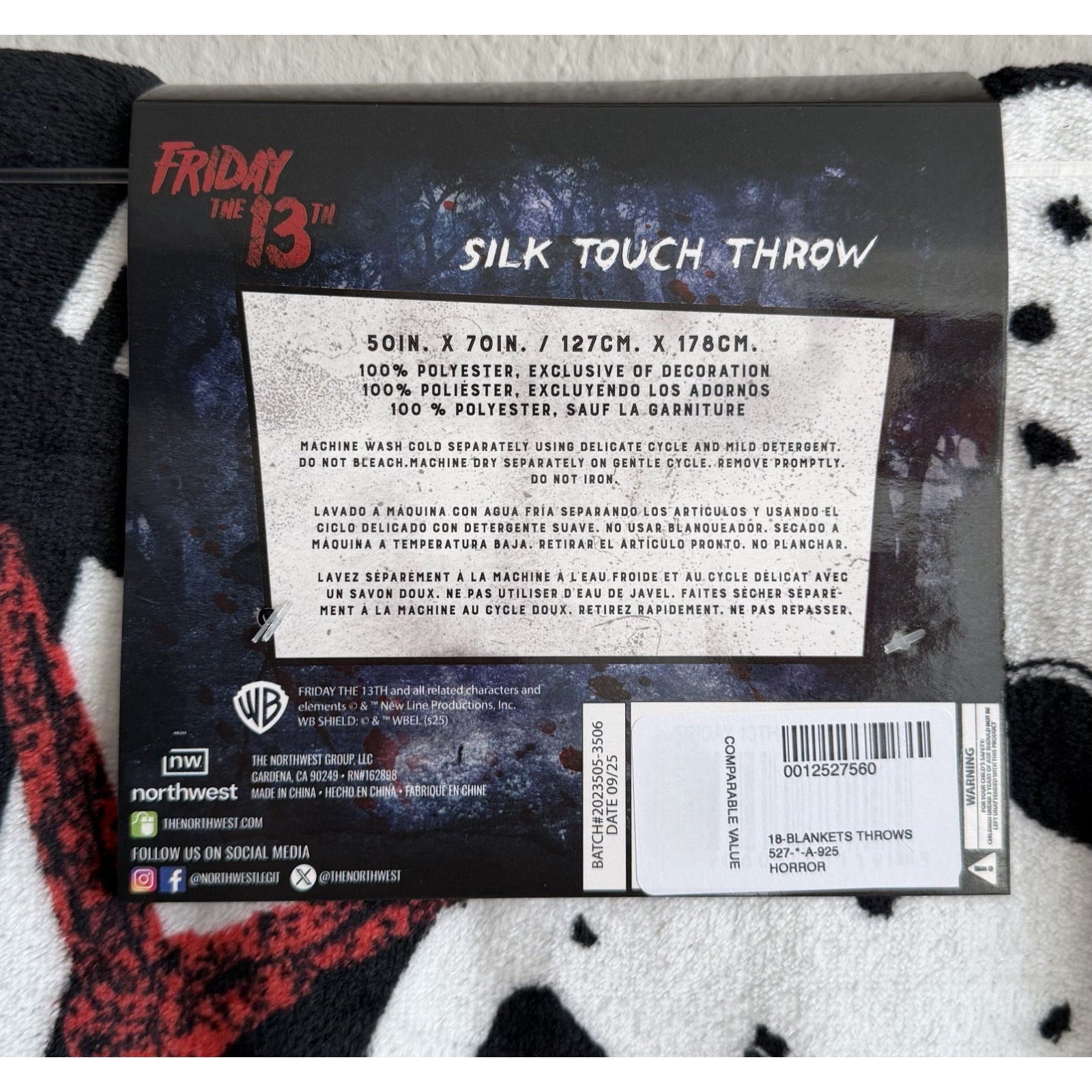 NEW Friday The 13th Jason Mask Throw Blanket - 50" x 70" Horror