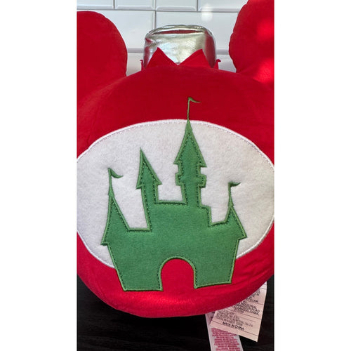 Disney Parks 16" Mickey Ears Ornament Green/Red Plush Pillow Holiday Castle NEW