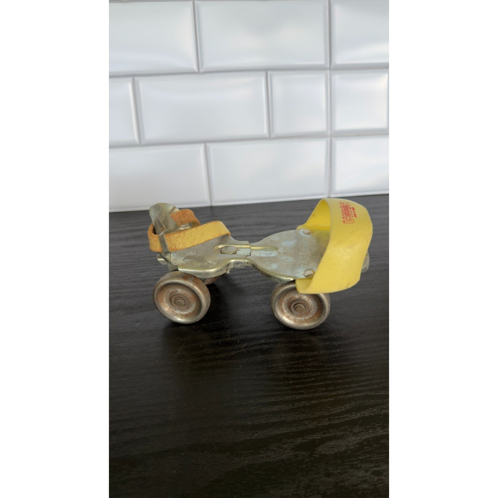 Vintage Union Hardware Adjustable Metal Roller Skates — Yellow Accents