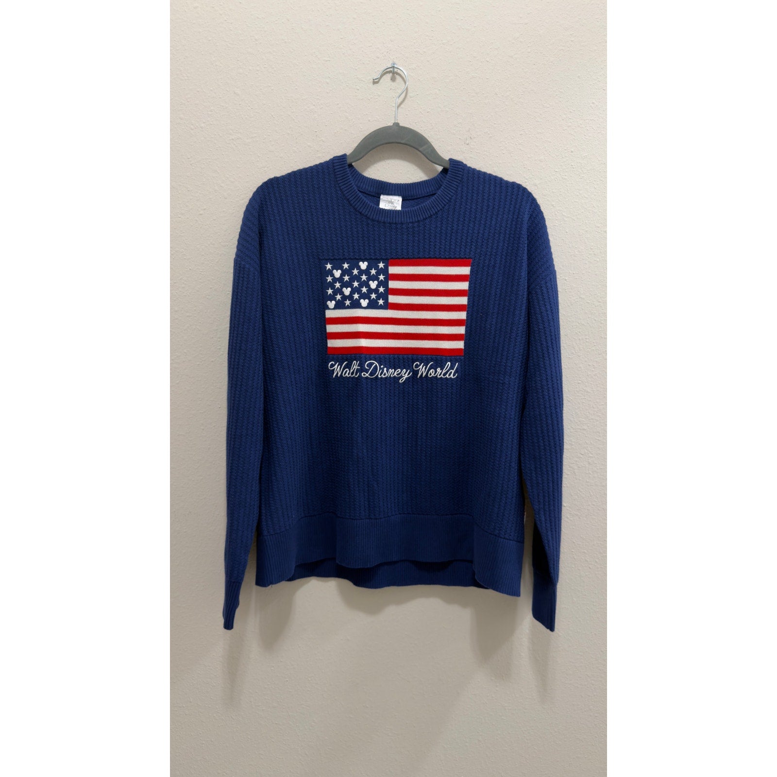 Walt Disney World Americana American Flag Knit Sweater Blue Women Large NWT