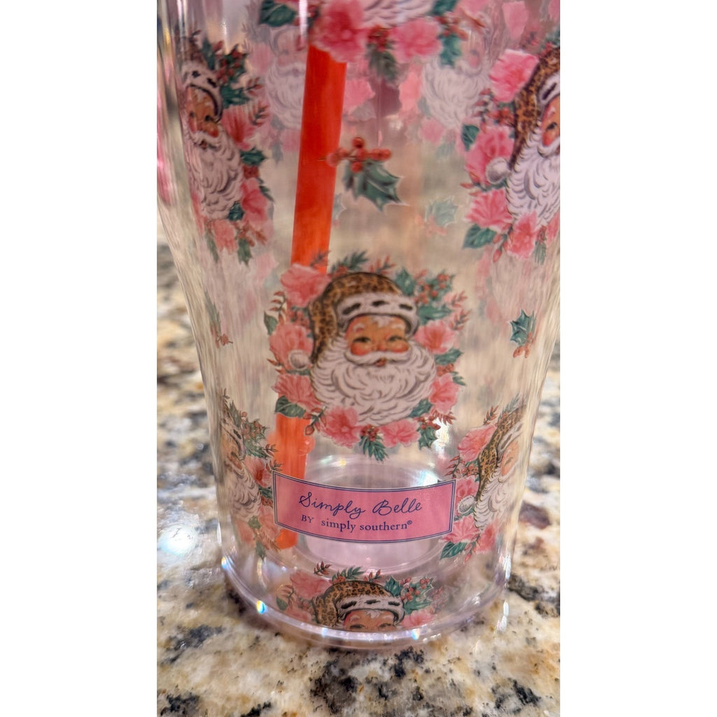 NWT Simply Belle "Floral Santa" Christmas Plastic Tumbler — 24 oz