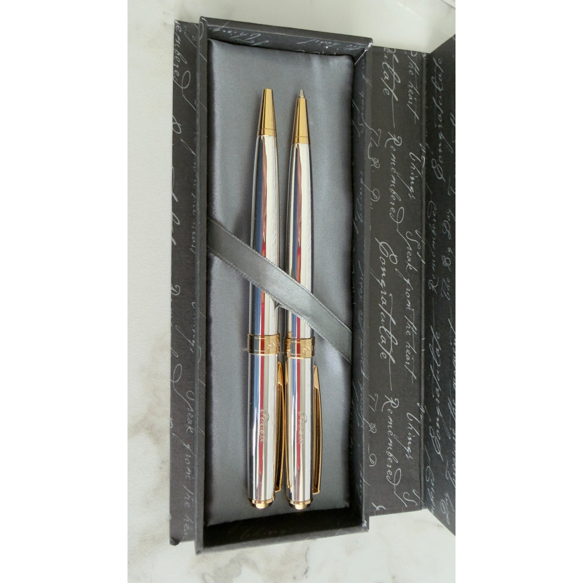 Things Remembered Reflections Pen & Pencil Set Engraved "Rosie" Silver & Gold NEW
