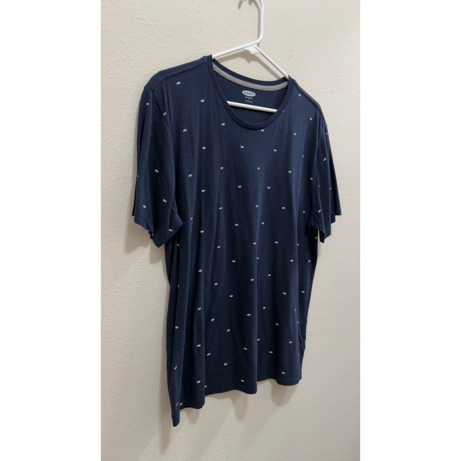 Old Navy Men's Navy Blue Grizzly Bear Mini Print Soft Washed T-Shirt Size Large