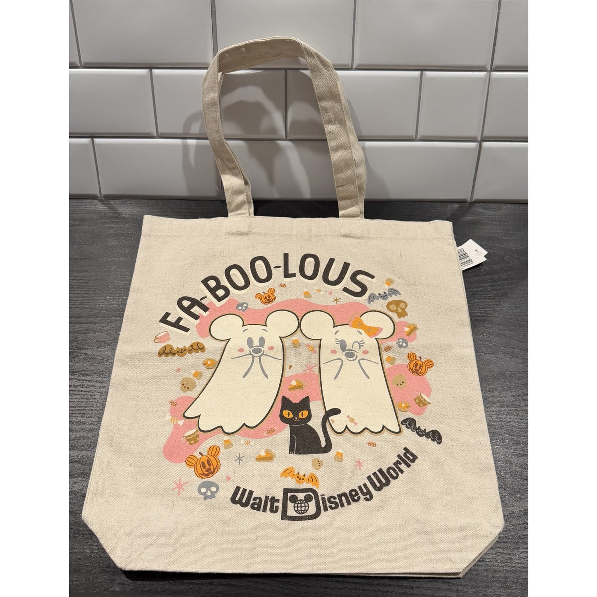 NEW Disney Parks 2025 Halloween Mickey & Minnie Ghost "Fa-Boo-Lous" Canvas Tote