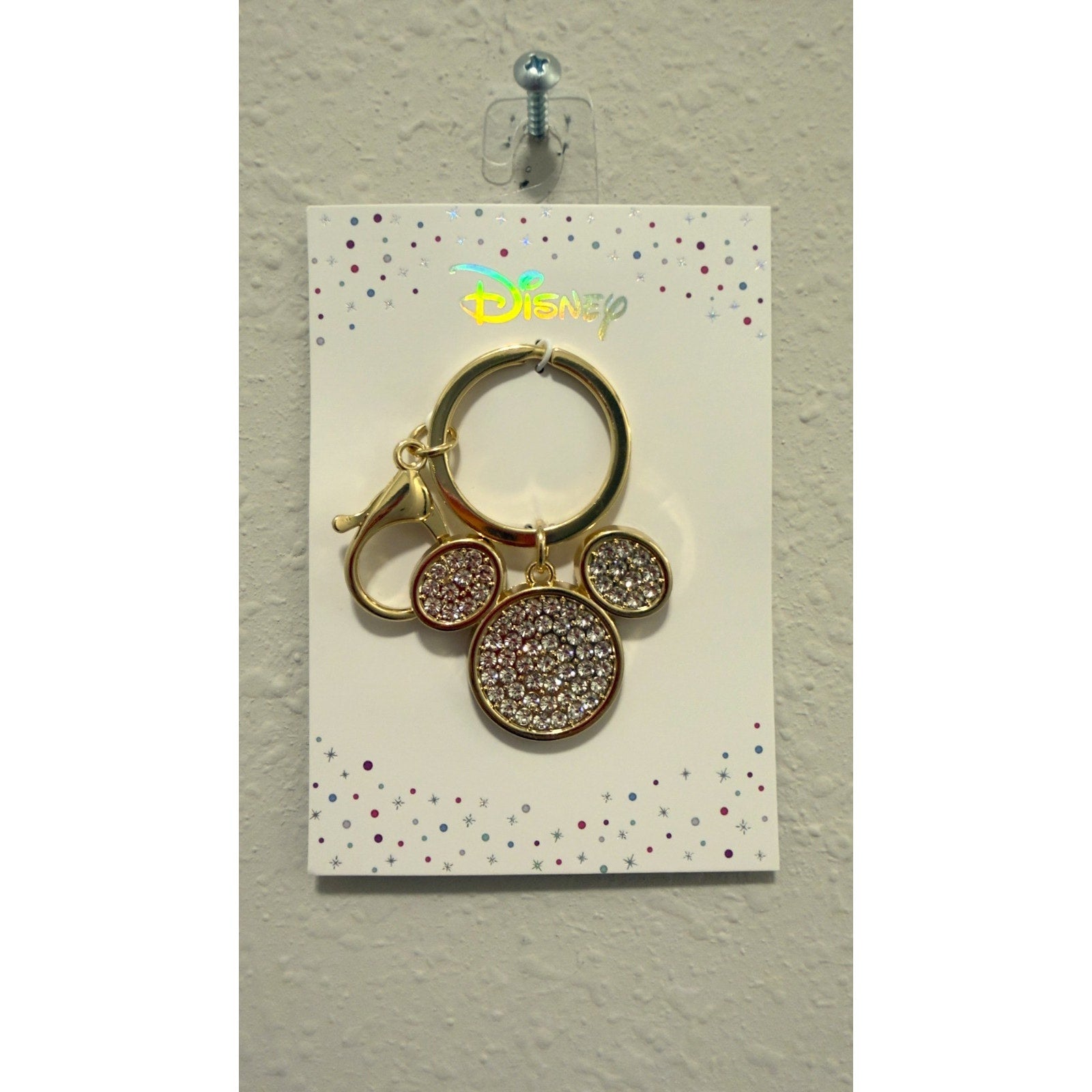 NWT Disney Mickey Mouse Gold Crystal Keychain - Rhinestone Bag Charm Bling
