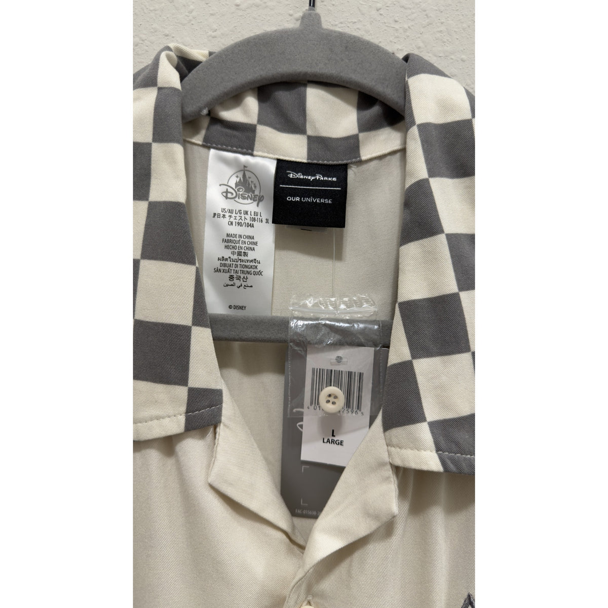 Disney Parks Our Universe Mickey Mouse Checkered Button Down Shirt NWT Large