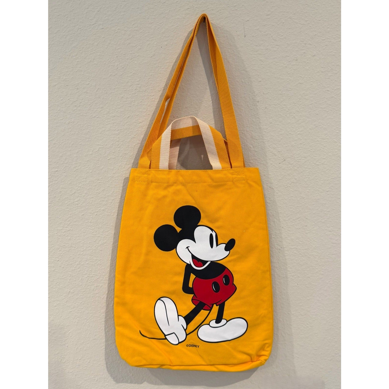 Disney Parks Standing Mickey Mouse Yellow Canvas Tote Bag NEW