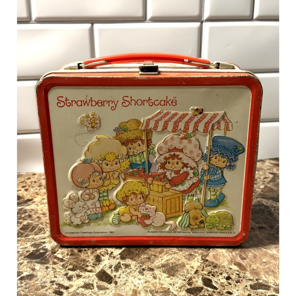 Vintage 1981 Strawberry Shortcake Metal Lunch Box & Thermos Set
