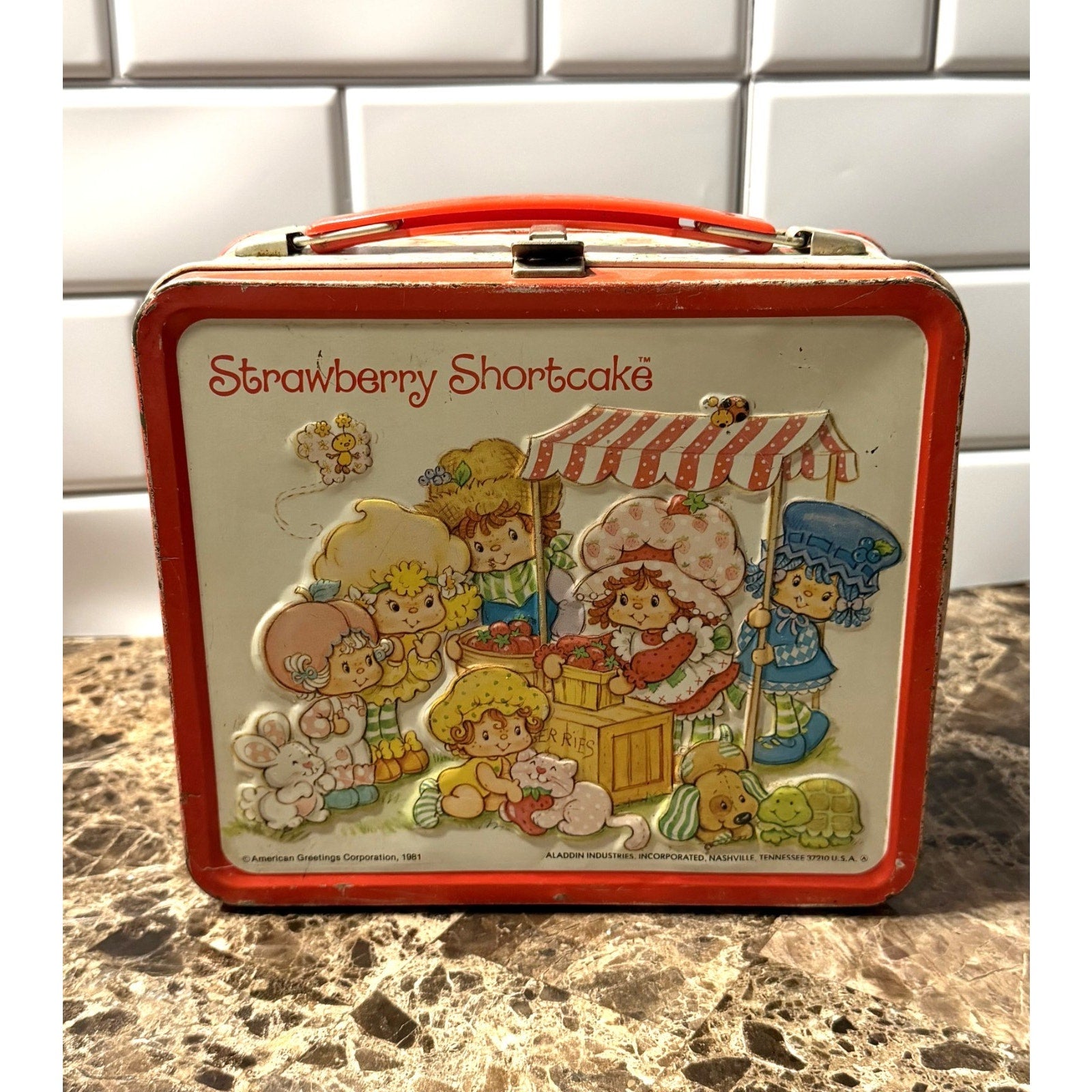 Vintage 1981 Strawberry Shortcake Metal Lunch Box & Thermos Set