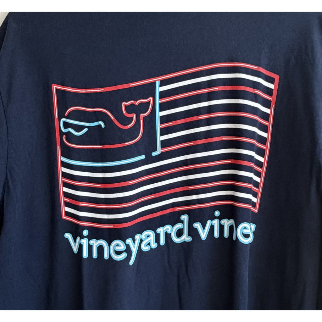 NWT Vineyard Vines Good Vibes Neon Flag Whale Pocket Tee Men's Medium