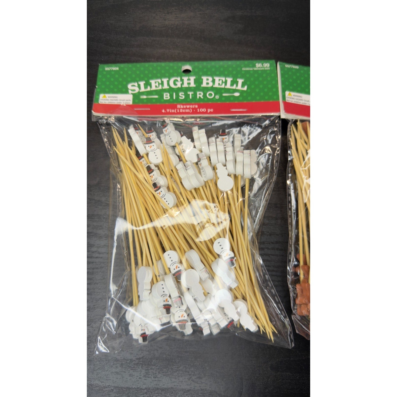 300pc Holiday Bamboo Skewers – Tree, Snowman, & Gingerbread Man NIB