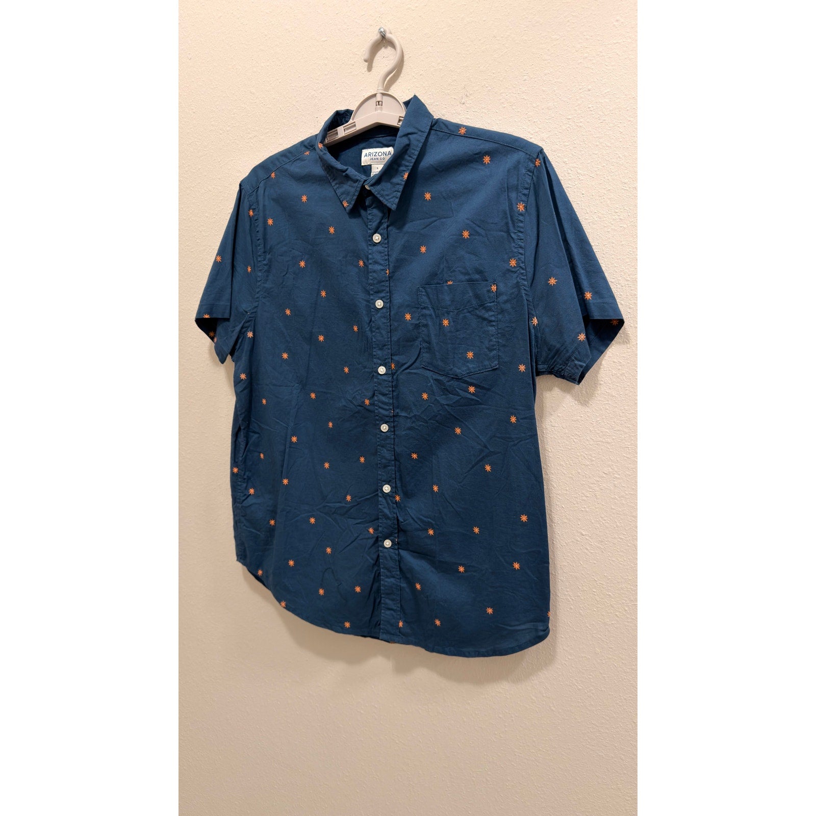 Arizona Jean Co. Men's Navy Button Down Orange Star Pattern Large NWT
