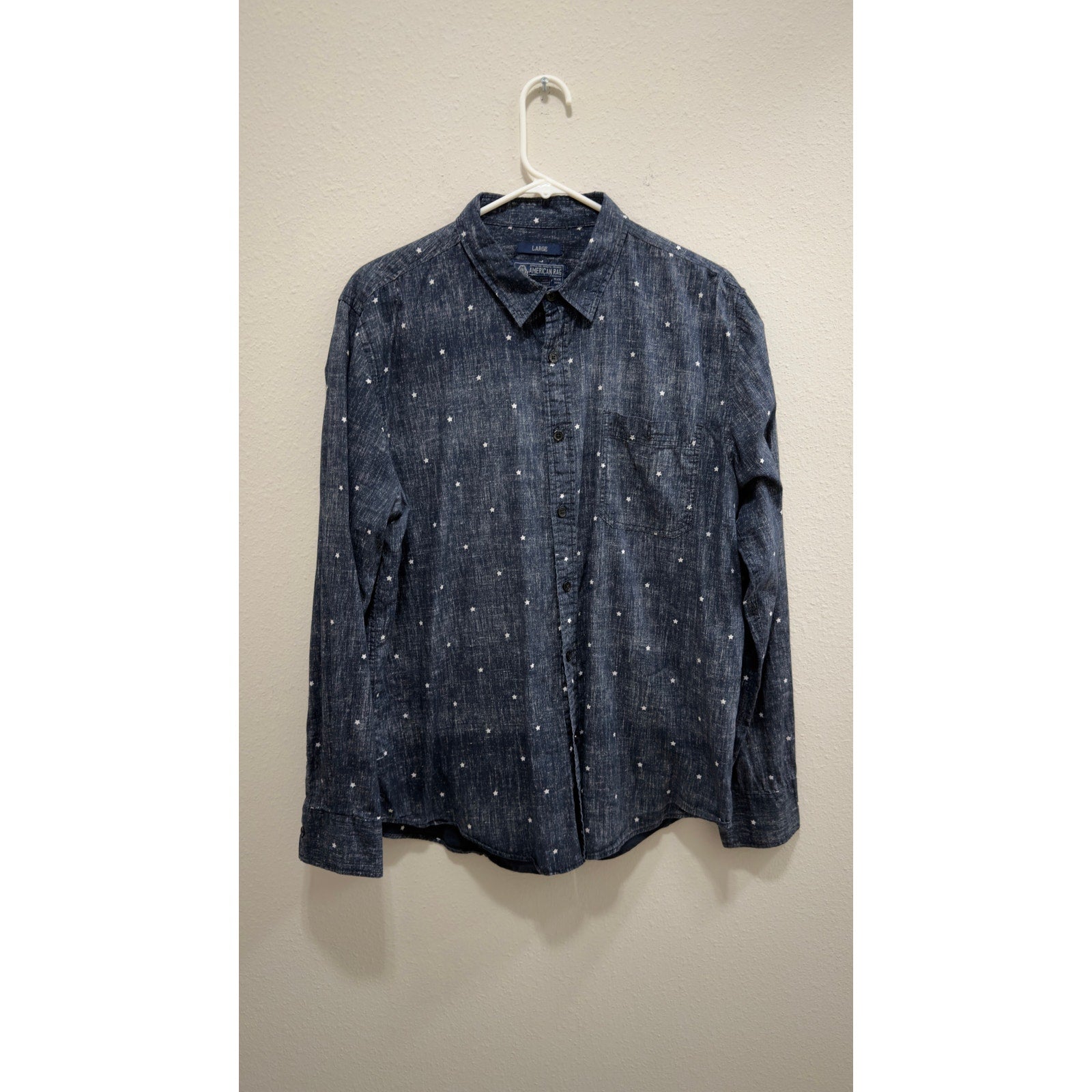American Rag Mens Long Sleeve Button Down Shirt Star Print Large