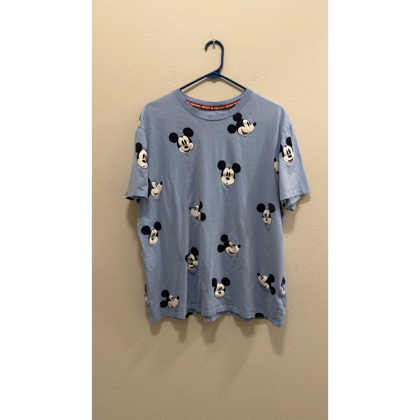 Disney Parks Mickey Mouse All-Over Print Graphic T-Shirt Light Blue Large
