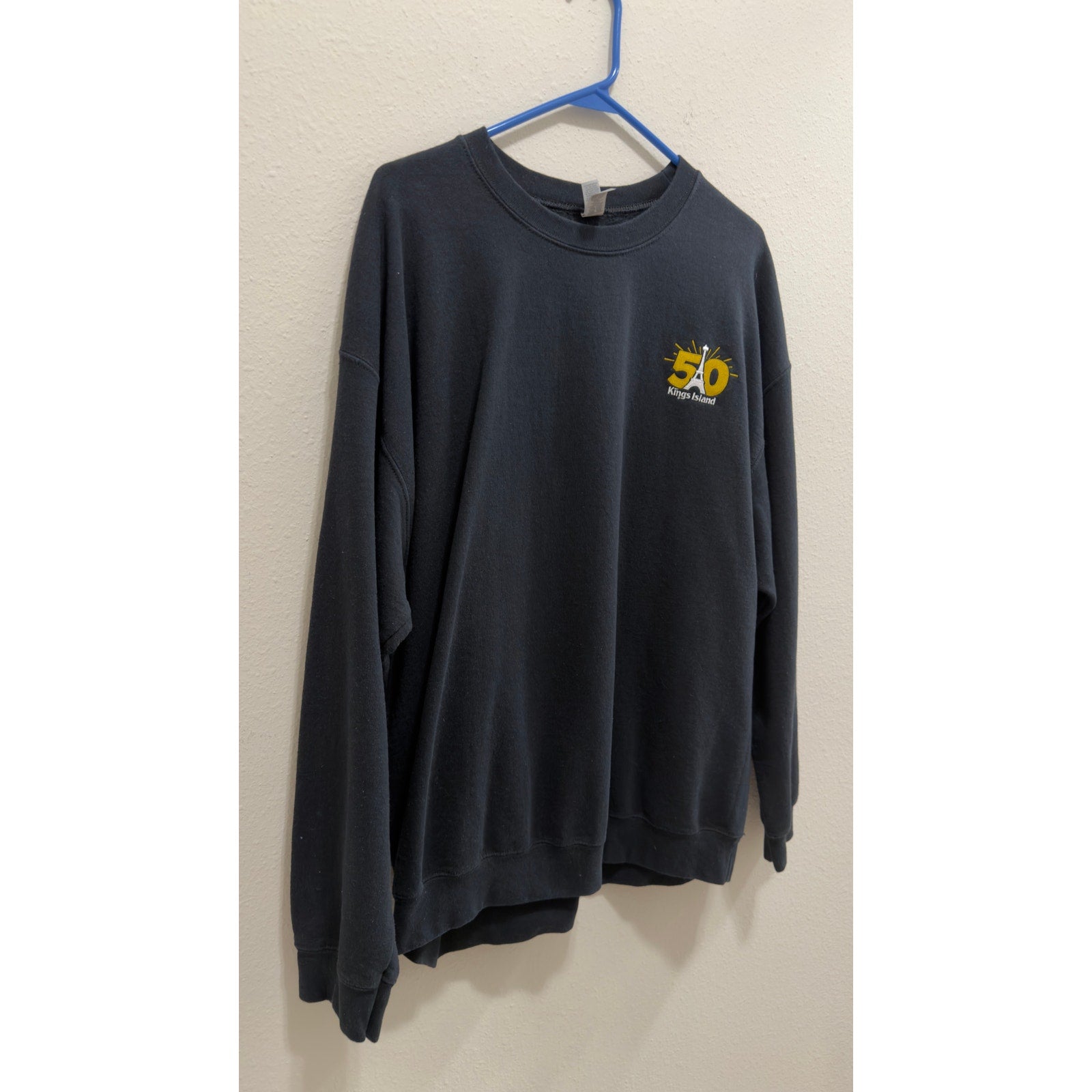Kings Island 50th Anniversary Black Embroidered Crewneck Sweatshirt Adult XL