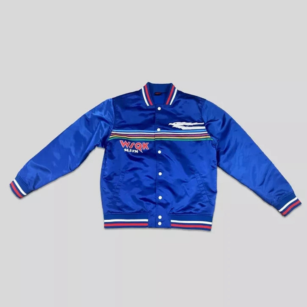 NEW Men's Stranger Things WSQK Satin Bomber Jacket - Blue - Large