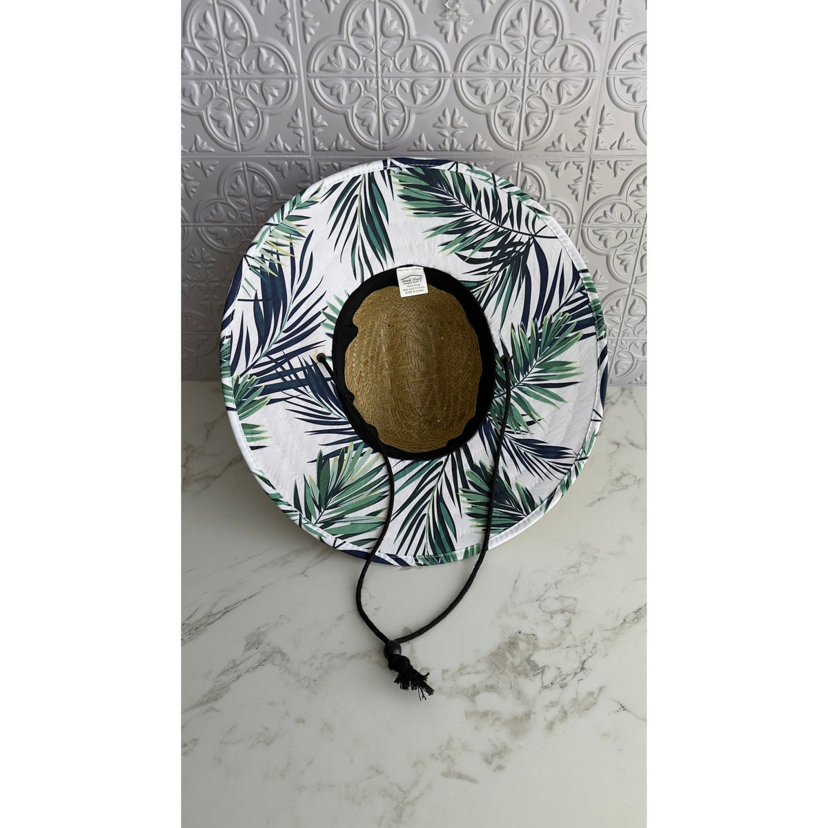 Shade Shack Straw Sun Hat Wide Brim Palm Print Underbrim Beach Lifeguard Hat OS