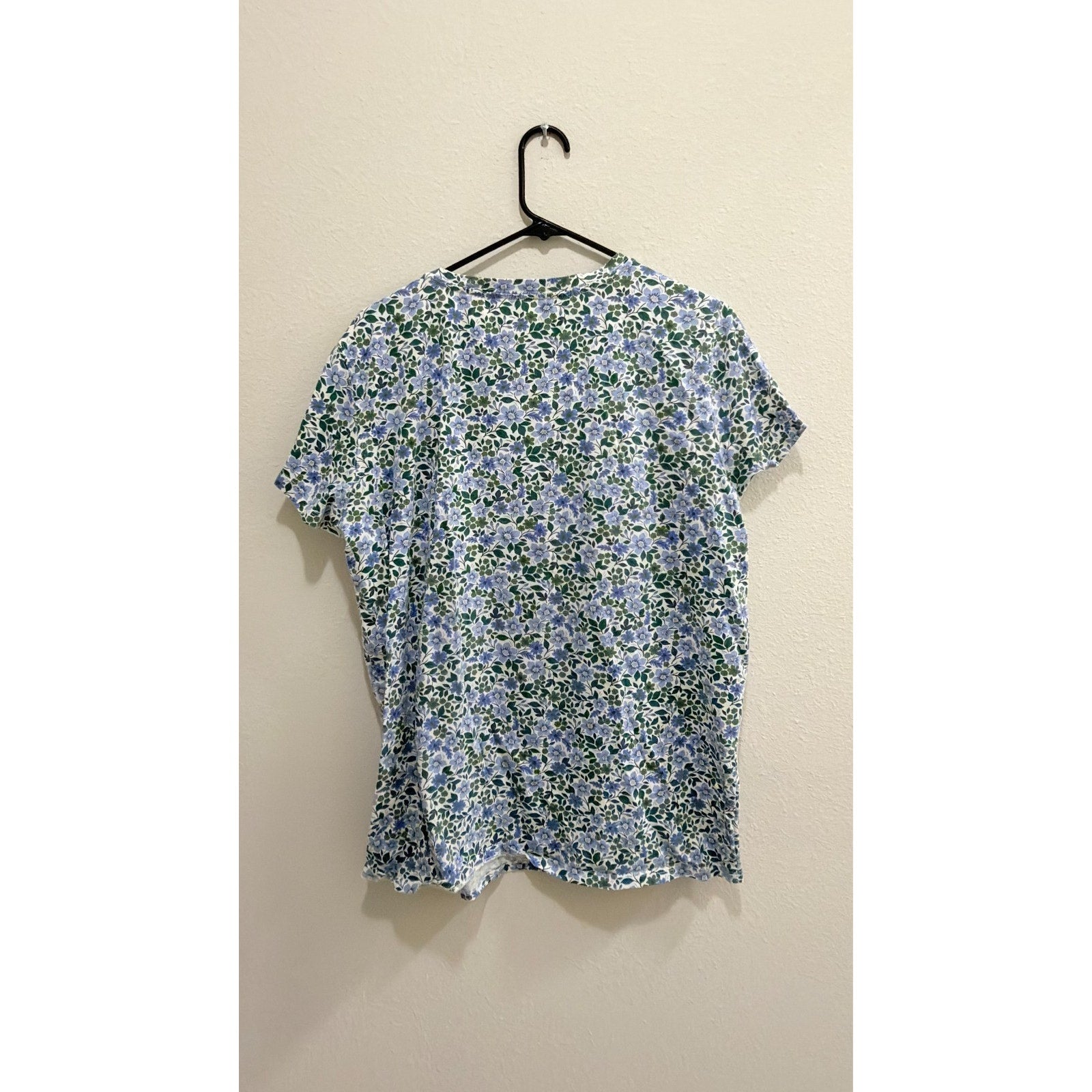 Blue Mountain Cobalt Blue & Green Floral Scoop Neck Tee - XL Preowned