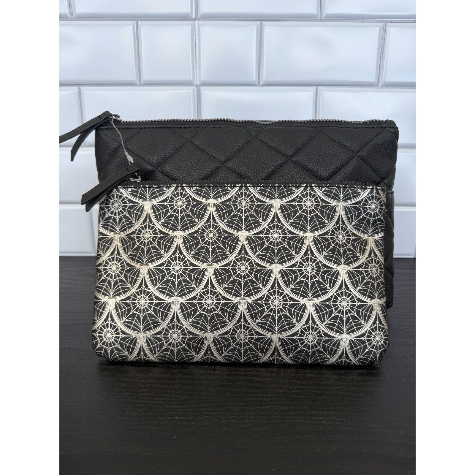 Primark Wednesday X Quilted Studded Toiletry Makeup Bag Set 2pc NWT