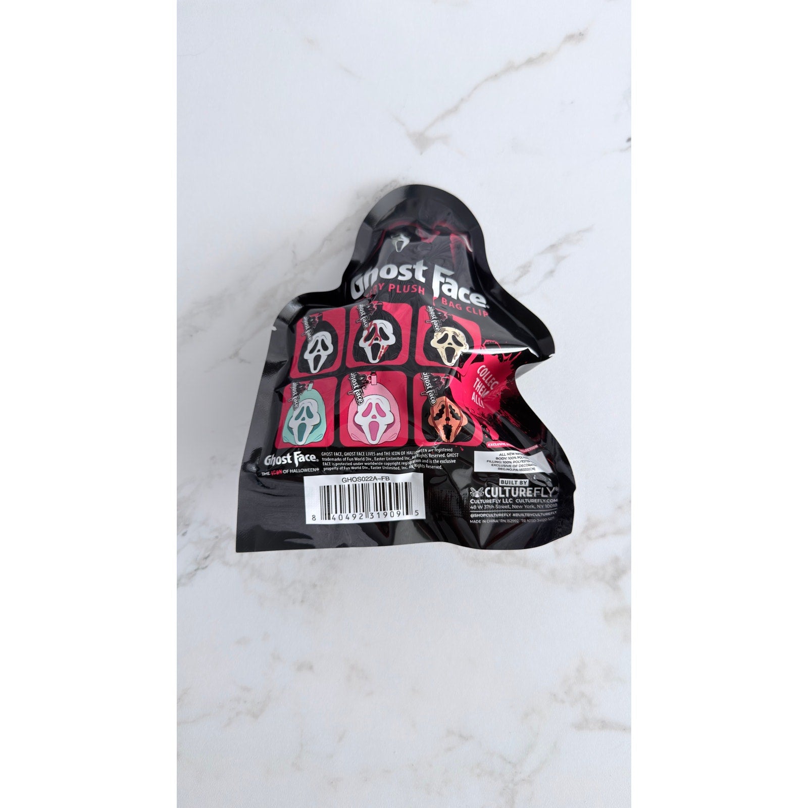 CultureFly Ghost Face Mystery Plush Bag Clip 3D Keychain SEALED