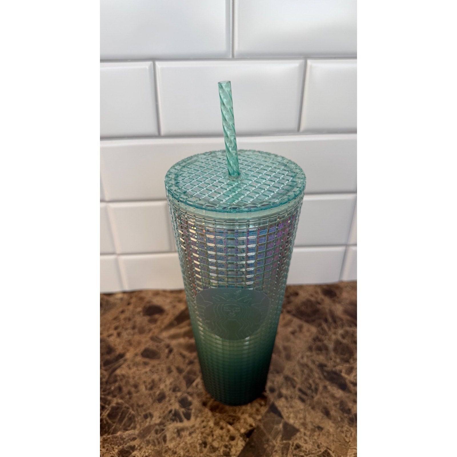 NEW Starbucks 2023 Green Ombre Grid Venti Cold Cup Tumbler 24oz
