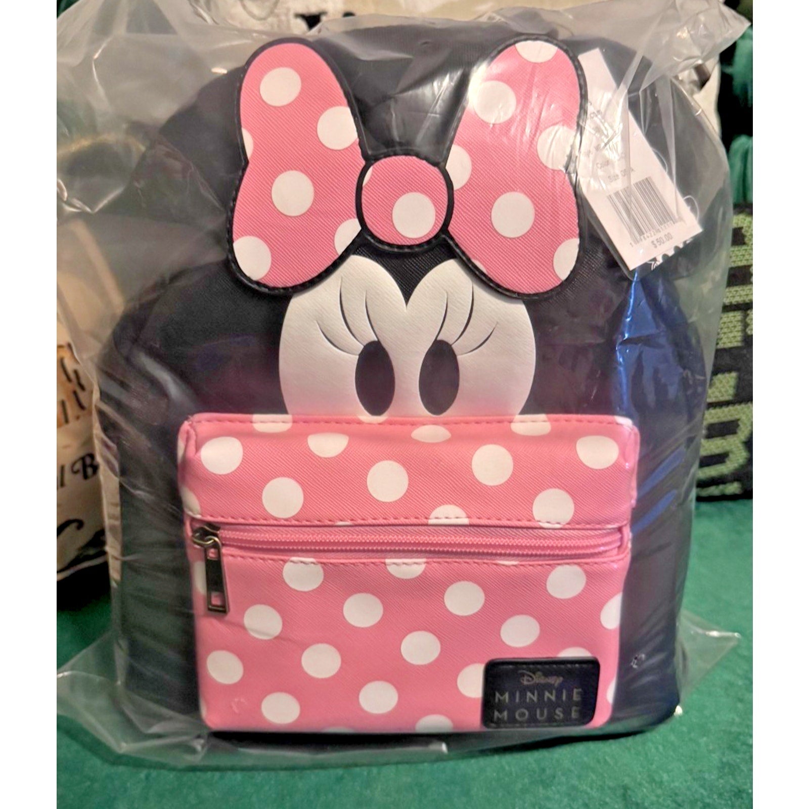 Bioworld Disney Minnie Mouse Pink Polka Dot Peek-A-Boo Mini Backpack NWT