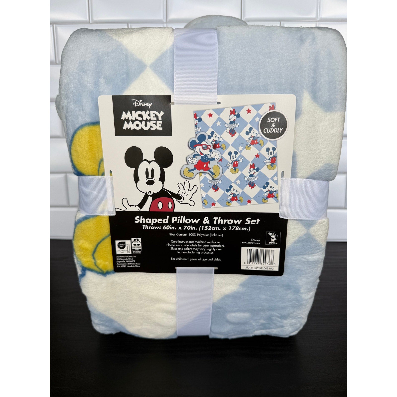 Disney Americana 2-Piece Mickey/Minnie Character Pillow & Throw Set NEW