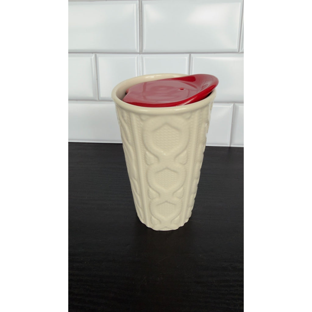 Starbucks 2016 Holiday Cable Knit Ceramic Travel Tumbler 10oz NWOT