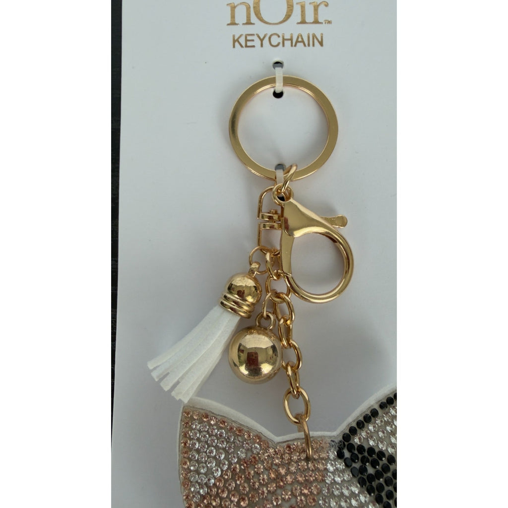 Bling Rhinestone Kitty Cat Puffy Keychain - Tassel Bag Charm - NEW