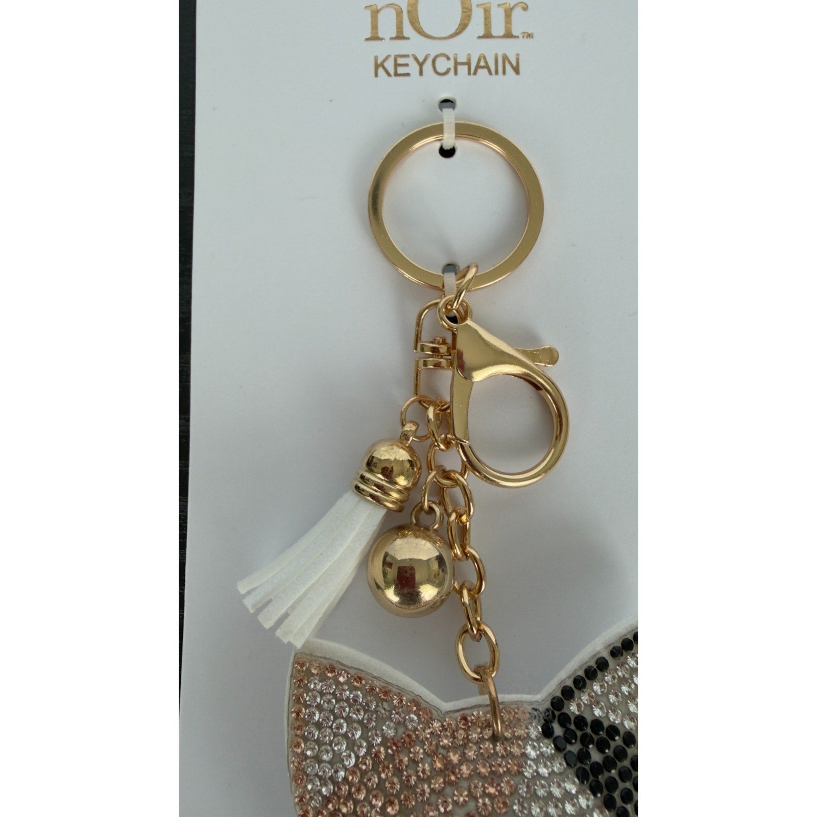 Bling Rhinestone Kitty Cat Puffy Keychain - Tassel Bag Charm - NEW