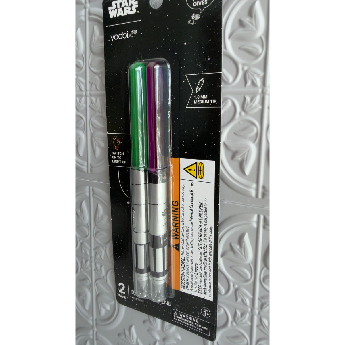 Yoobi Star Wars Light-Up Lightsaber Ballpoint Pens 2-Pack Green & Purple NEW