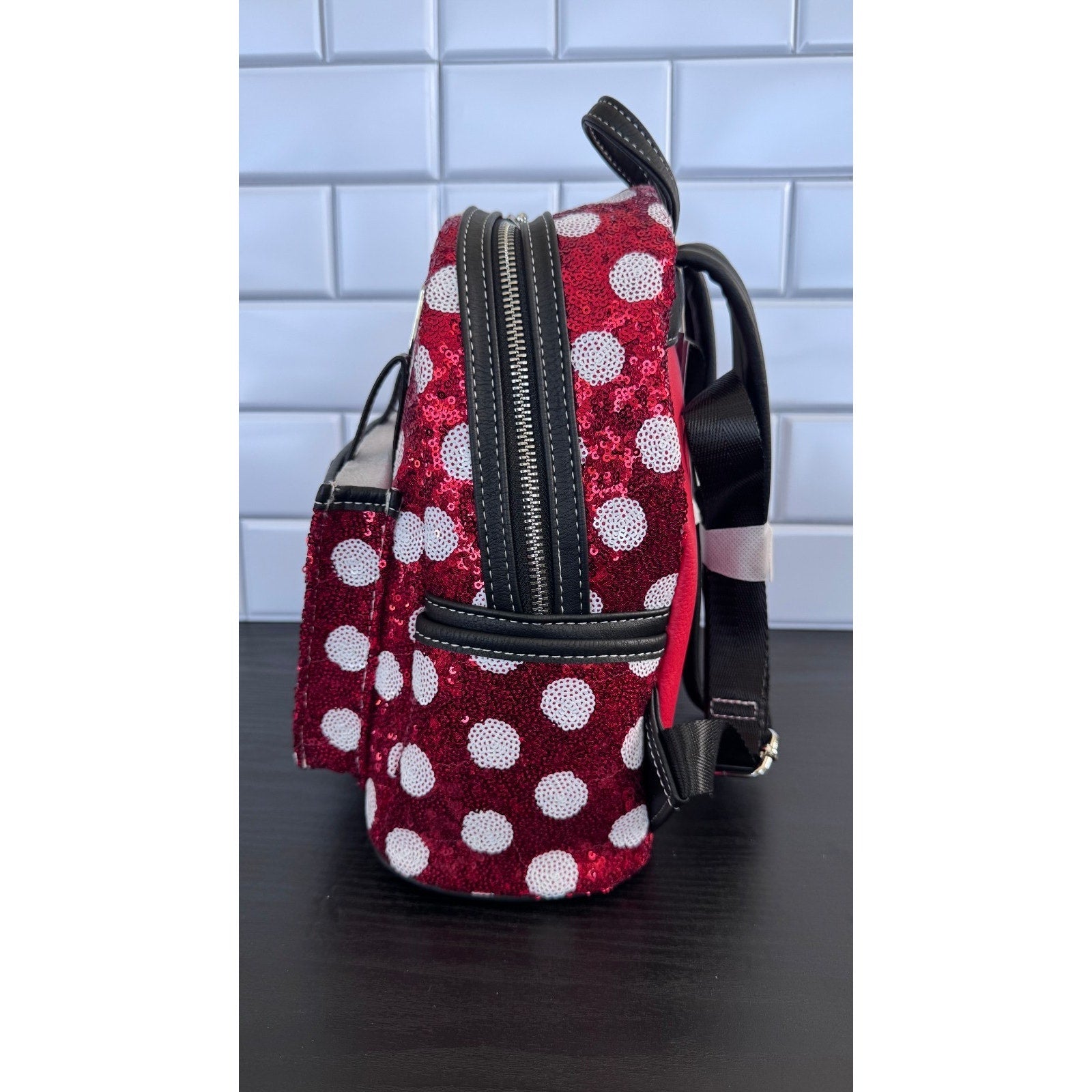 Disney Parks Loungefly Minnie Mouse Polka Dot Red Sequin Mini Backpack 2024 NWT