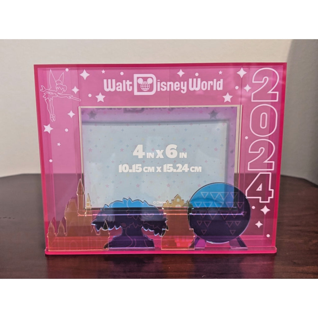 Disney Parks Walt Disney World 2024 Pink Acrylic 4 Parks Photo Frame 4x6 NWT