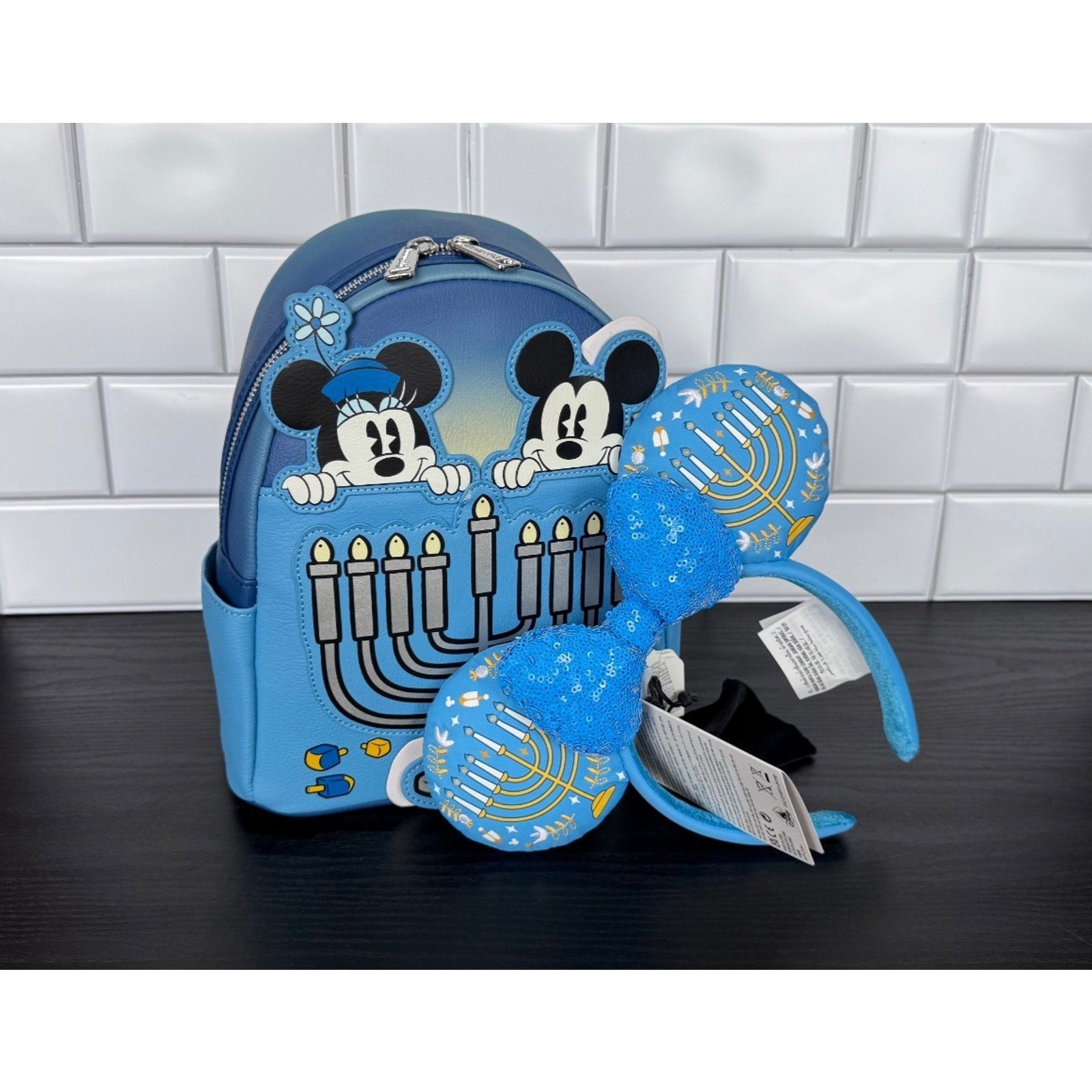 Disney Parks Loungefly Hanukkah Light-up Backpack & Light-up Ears Headband NWT