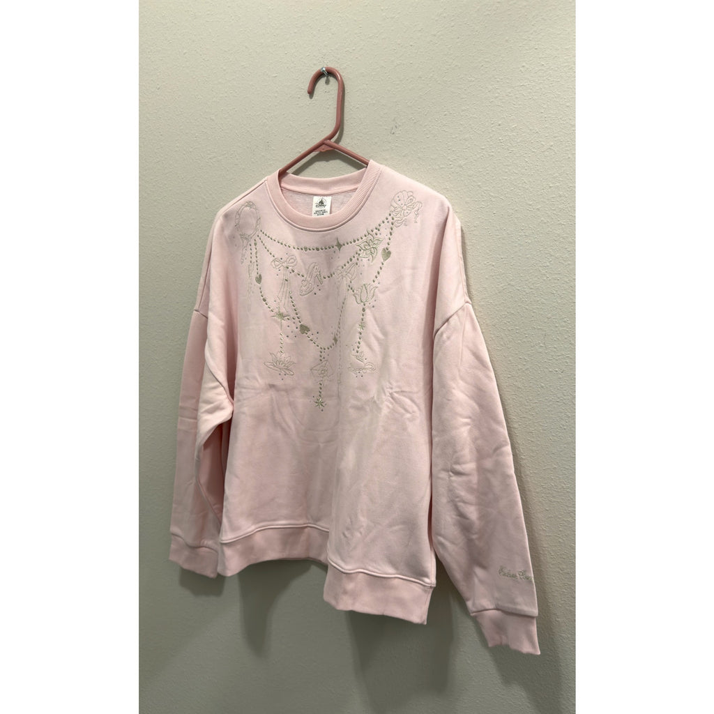 Disney Parks Pink Princess Icons Embroidered Sweatshirt Crewneck Adult Large NWT
