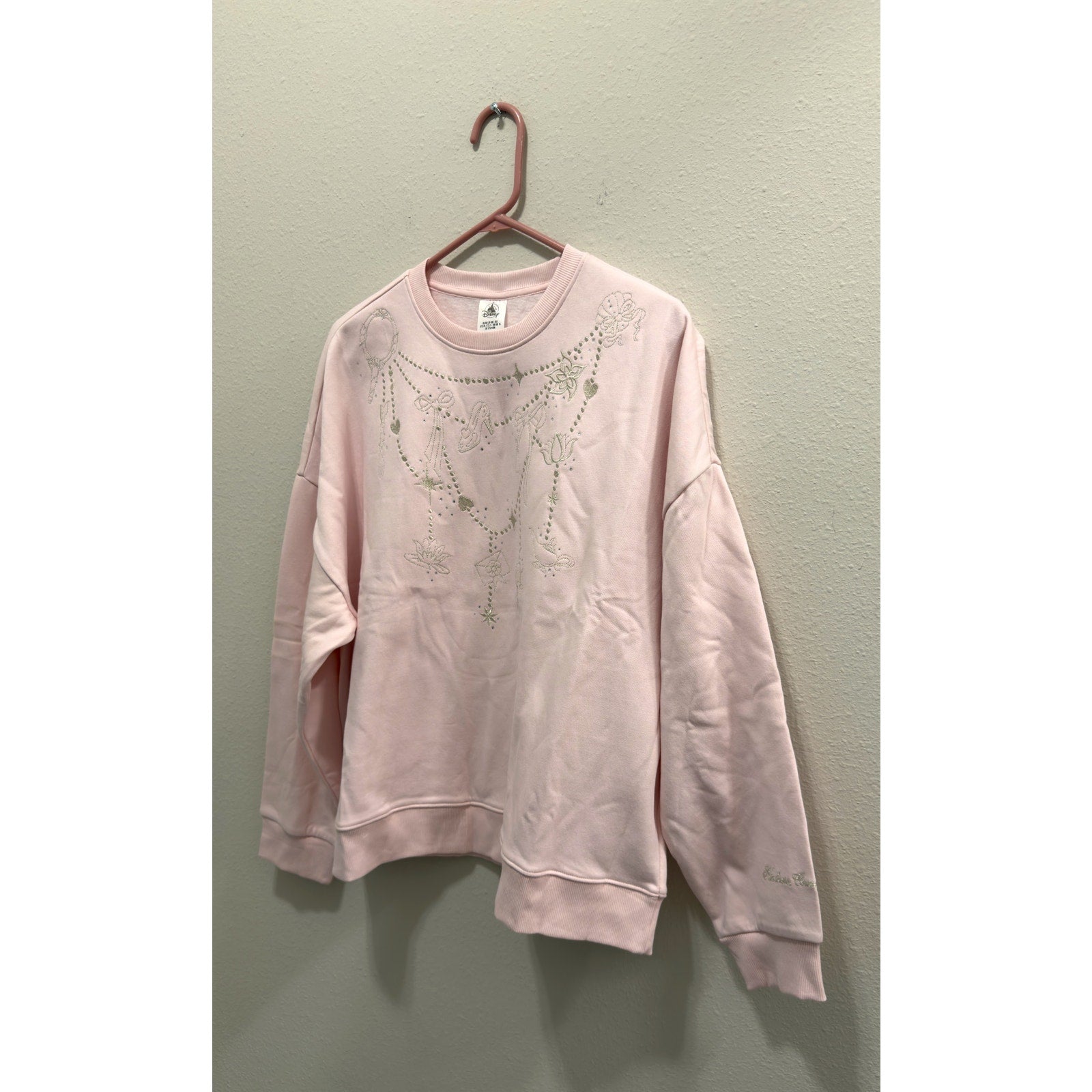Disney Parks Pink Princess Icons Embroidered Sweatshirt Crewneck Adult Large NWT