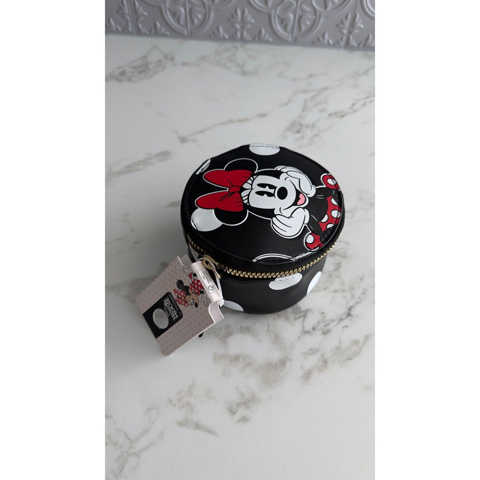Disney Primark Minnie Mouse Round Travel Jewelry Case Polka Dot NWT