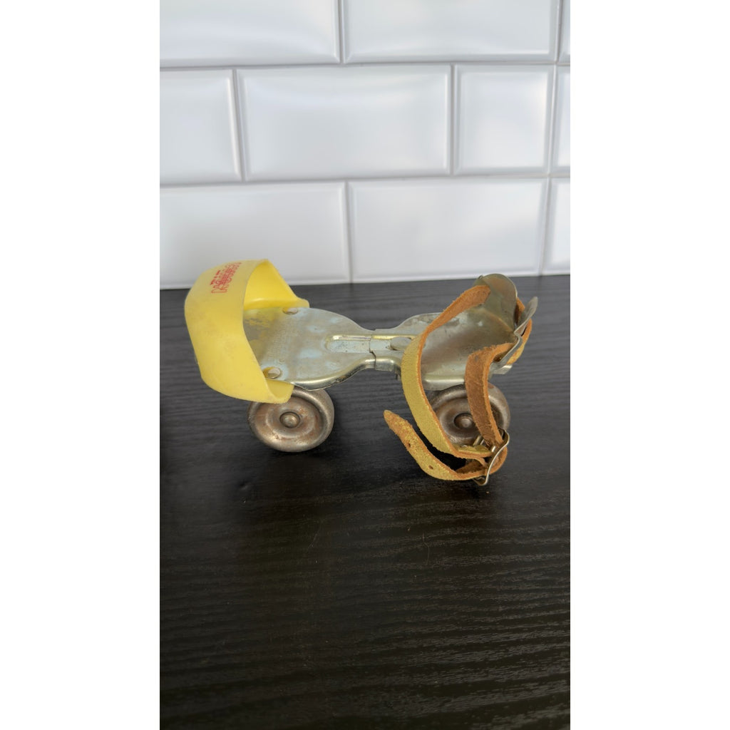 Vintage Union Hardware Adjustable Metal Roller Skates — Yellow Accents