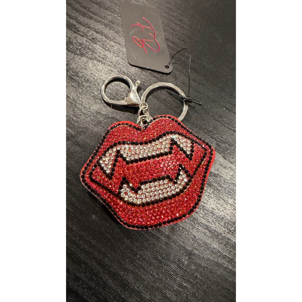 NWT Rhinestone Vampire Fangs Lips Keychain/Bag Charm